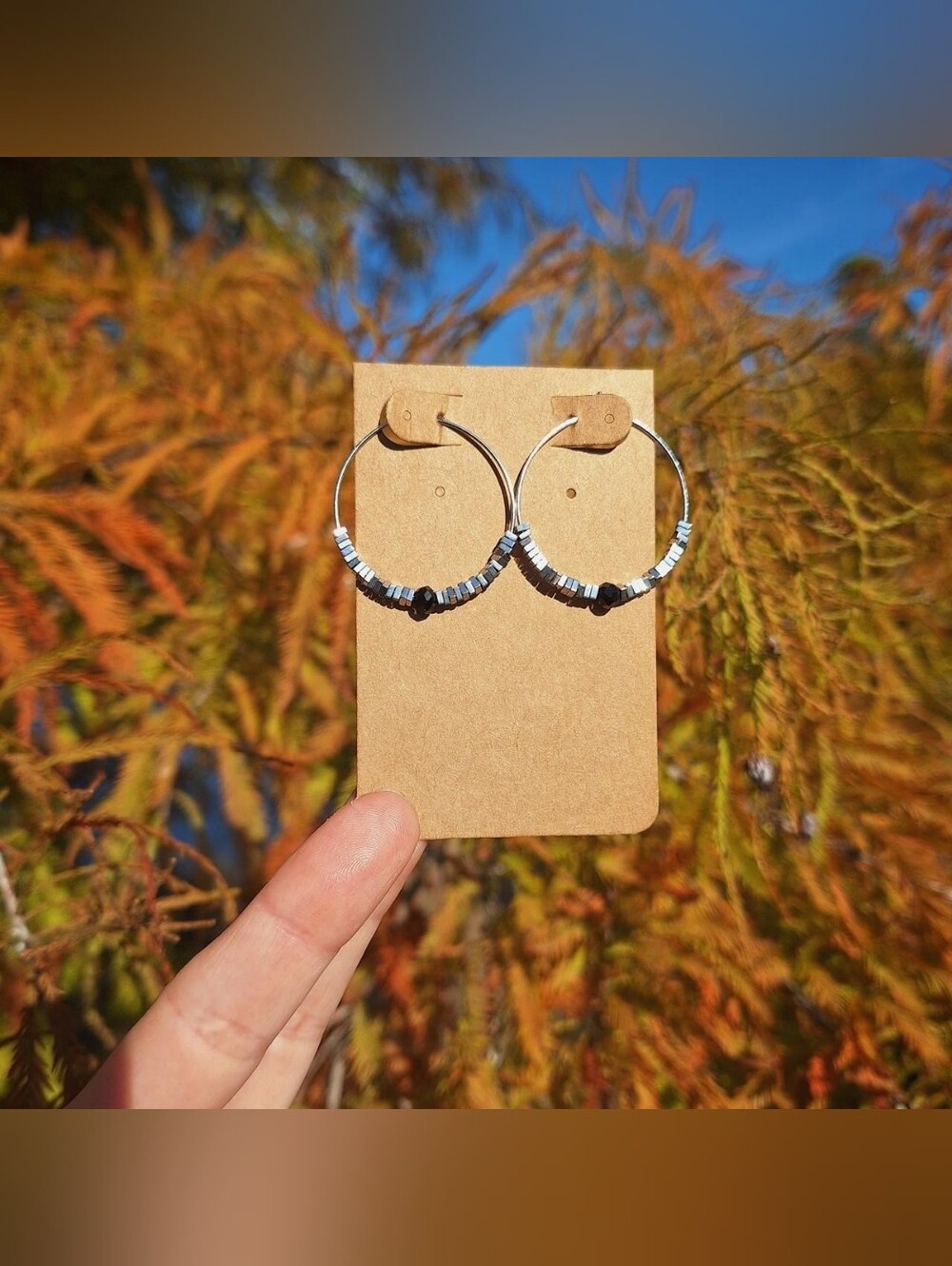 Hematite & Tourmaline Hoop Earrings ~ Handcrafted Jewelry